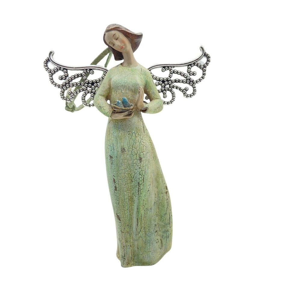 Angel With Blue Bird Nest Figurine Decor Department 56 Green Decorative Lovely